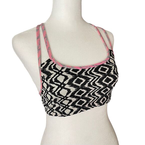 Onzie Small Medium Sports Bra Strappy Racerback Black White Pink Printed - Picture 4 of 6
